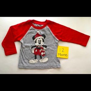 Disney Mickey Mouse Baby/Toddler Christmas Long Sleeve Tee Shirt Size 12 Months